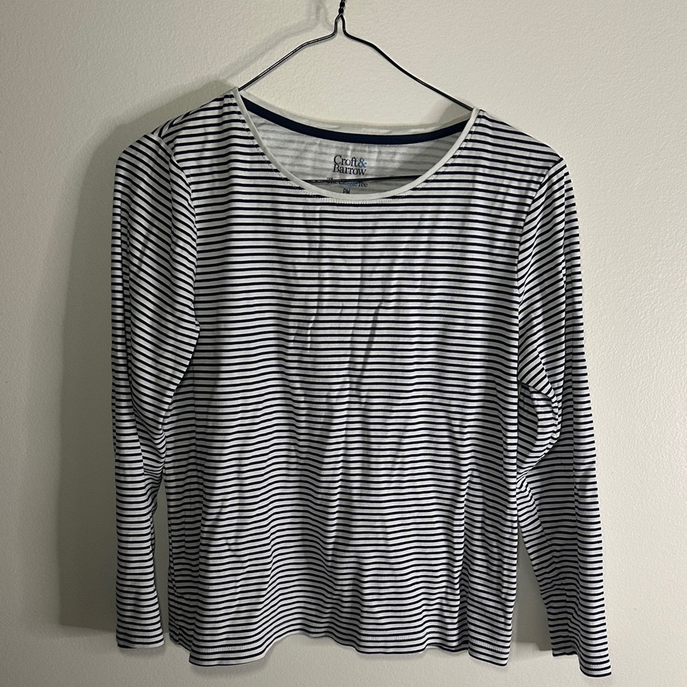 Croft & Barrow Black and White Striped Long Sleeve Tee